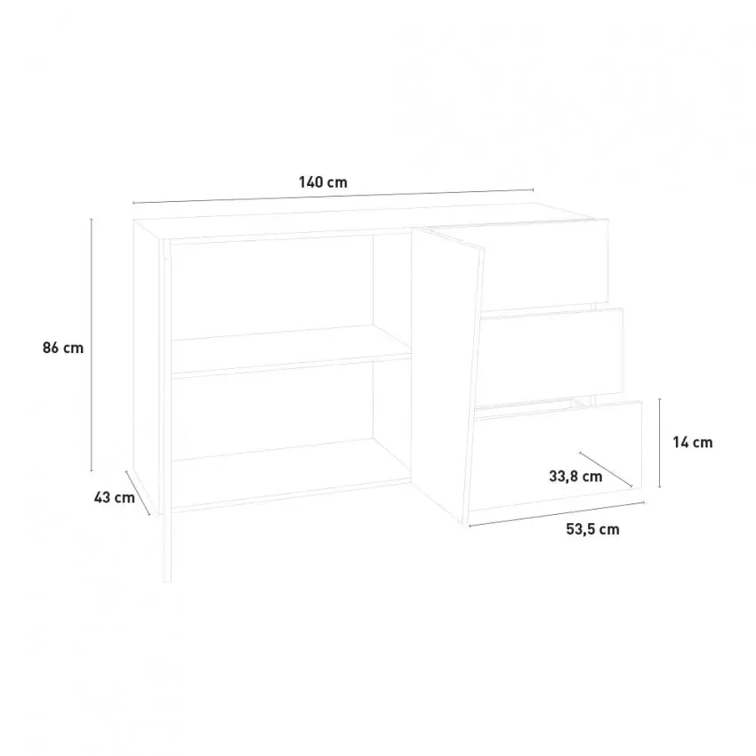 Credenza Moderna VEGA con 2 Ante Battenti e 3 Cassetti da 140 in Ardesia - Image 5