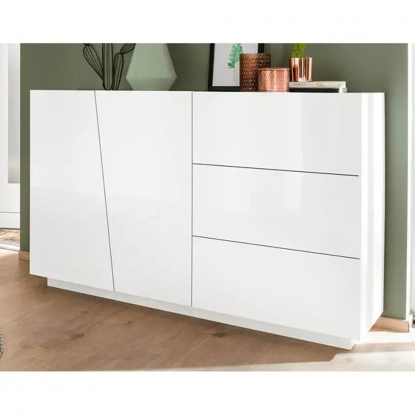 Credenza moderna VEGA con 2 ante battenti e 3 cassetti, bianco lucido 140 - Image 2