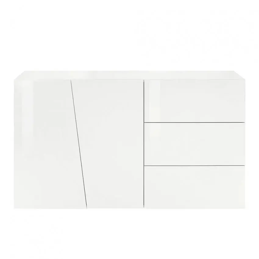 Credenza moderna VEGA con 2 ante battenti e 3 cassetti, bianco lucido 140 - Image 3