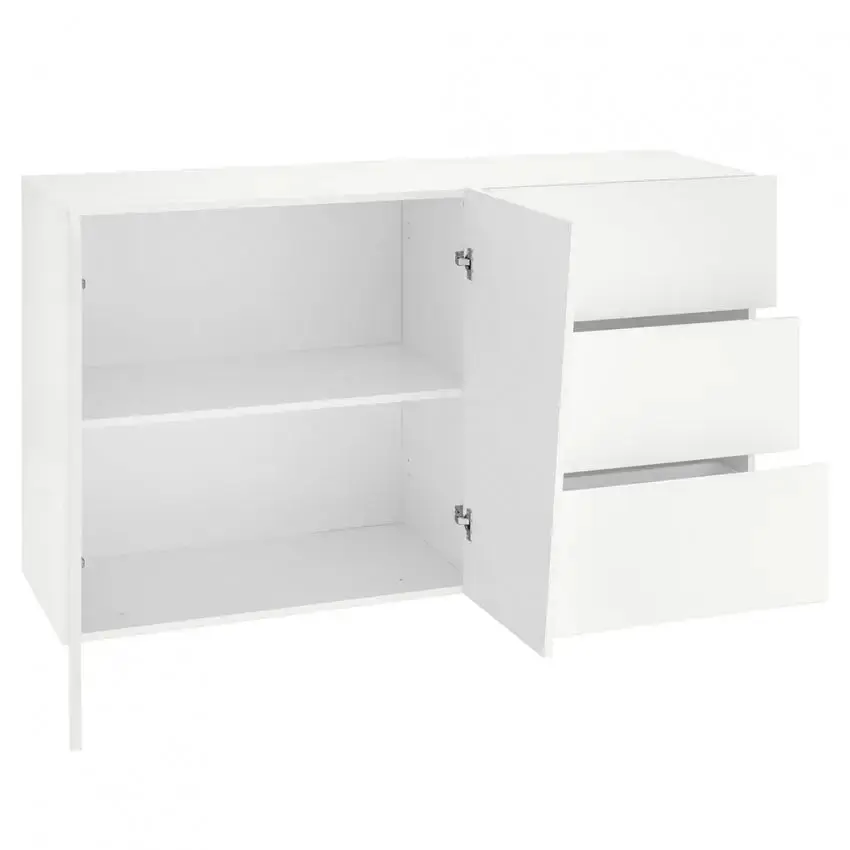 Credenza moderna VEGA con 2 ante battenti e 3 cassetti, bianco lucido 140 - Image 4
