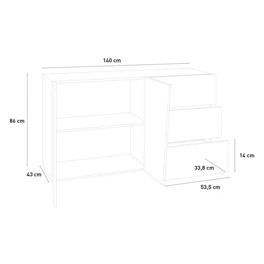 Credenza moderna VEGA con 2 ante battenti e 3 cassetti, bianco lucido 140 - Image 7