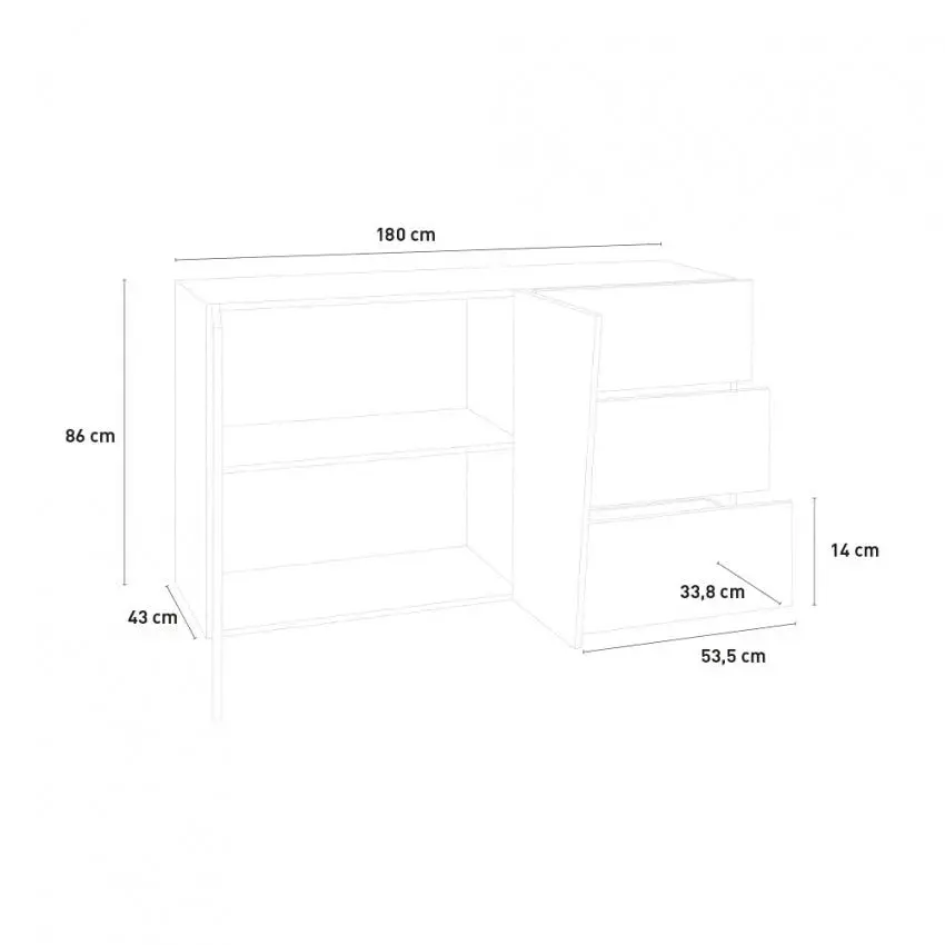 Credenza VEGA Moderna con 2 Ante Battente e 3 Cassetti, Ardesia 180 - Image 4