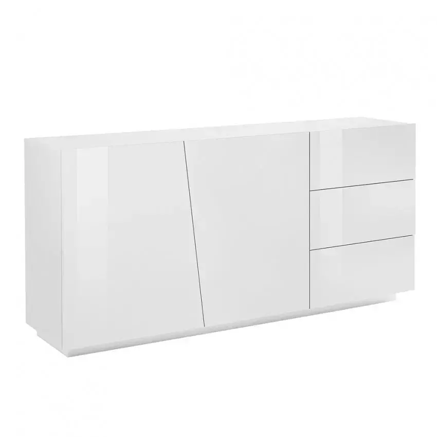 Credenza VEGA: Moderna con 2 ante a battente e 3 cassetti, colore bianco lucido 180. - Image 2
