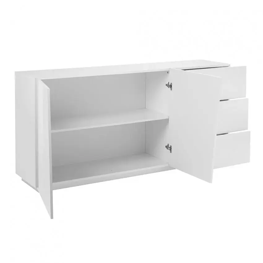 Credenza VEGA: Moderna con 2 ante a battente e 3 cassetti, colore bianco lucido 180. - Image 3