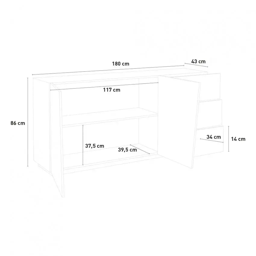 Credenza VEGA: Moderna con 2 ante a battente e 3 cassetti, colore bianco lucido 180. - Image 5