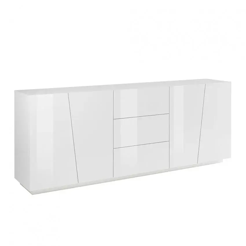 Credenza moderna VEGA con 4 ante battente e 3 cassetti in bianco lucido - Image 2