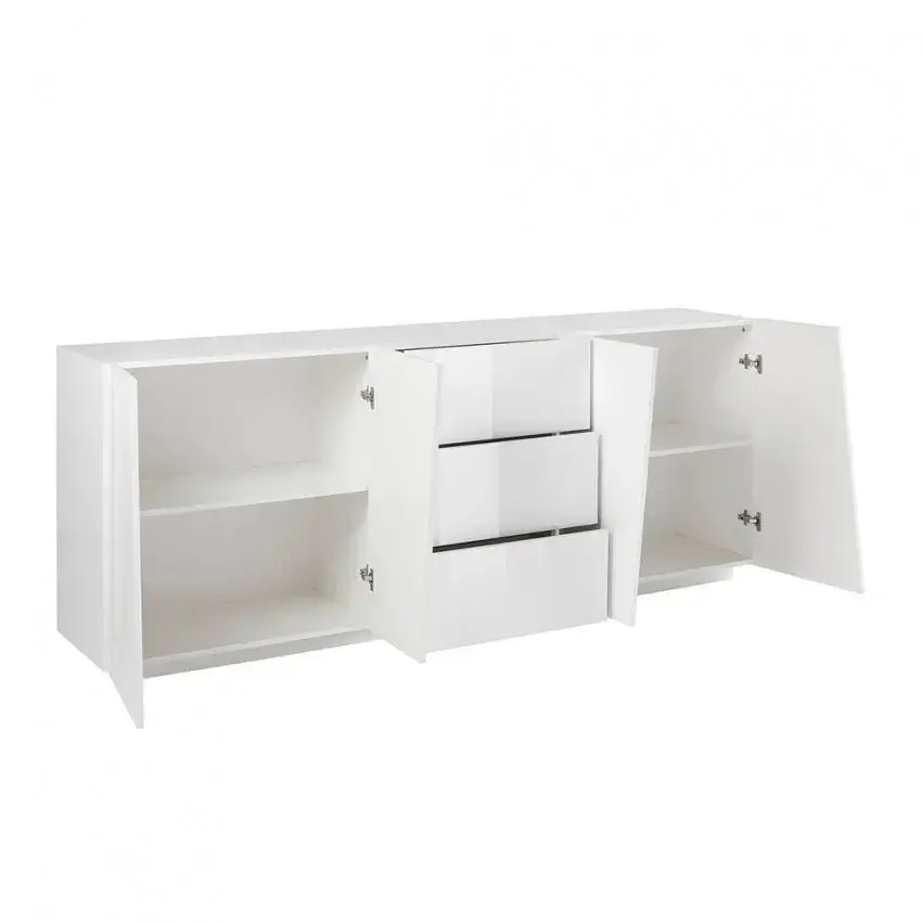 Credenza moderna VEGA con 4 ante battente e 3 cassetti in bianco lucido - Image 3