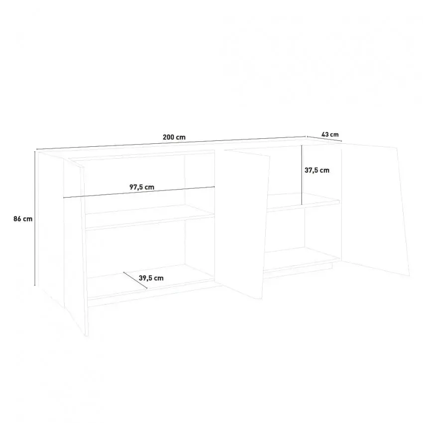 Credenza VEGA Moderna con 4 Ante a Battente in Bianco Lucido - Image 4