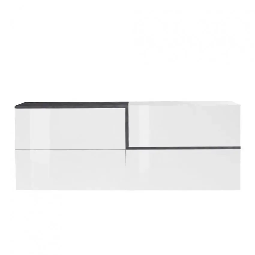 Credenza Moderna ZET 210 con 4 Ante Ribalta, Colore Bianco Ardesia - Image 2