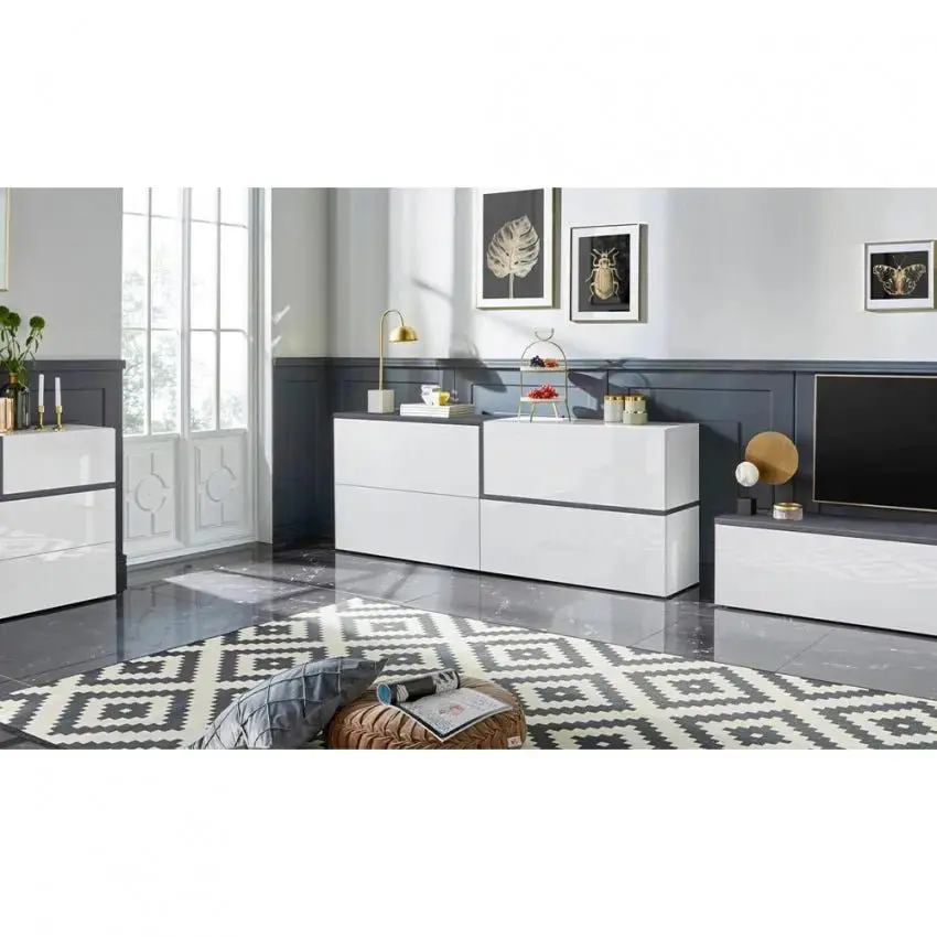 Credenza Moderna ZET 210 con 4 Ante Ribalta, Colore Bianco Ardesia - Image 4