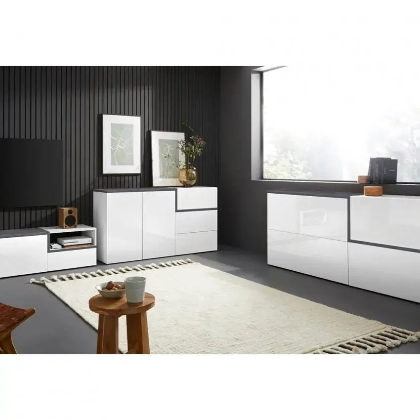 Credenza Moderna ZET 210 con 4 Ante Ribalta, Colore Bianco Ardesia - Image 5