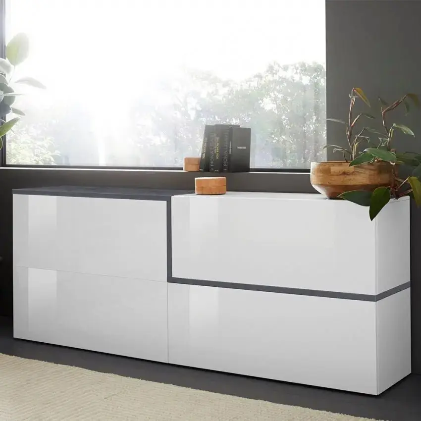 Credenza Moderna ZET 210 con 4 Ante Ribalta, Colore Bianco Ardesia - Image 6