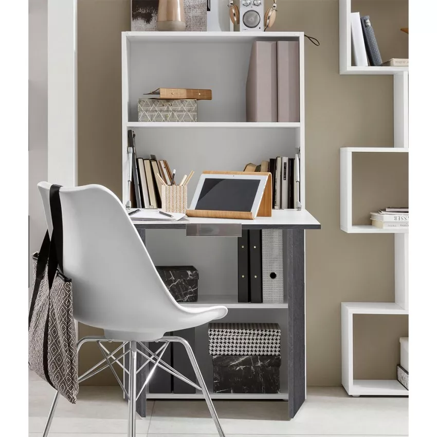 Scrivania Salvaspazio Dalia - Anta Ribaltabile, Made in Italy, Bianco - Image 3