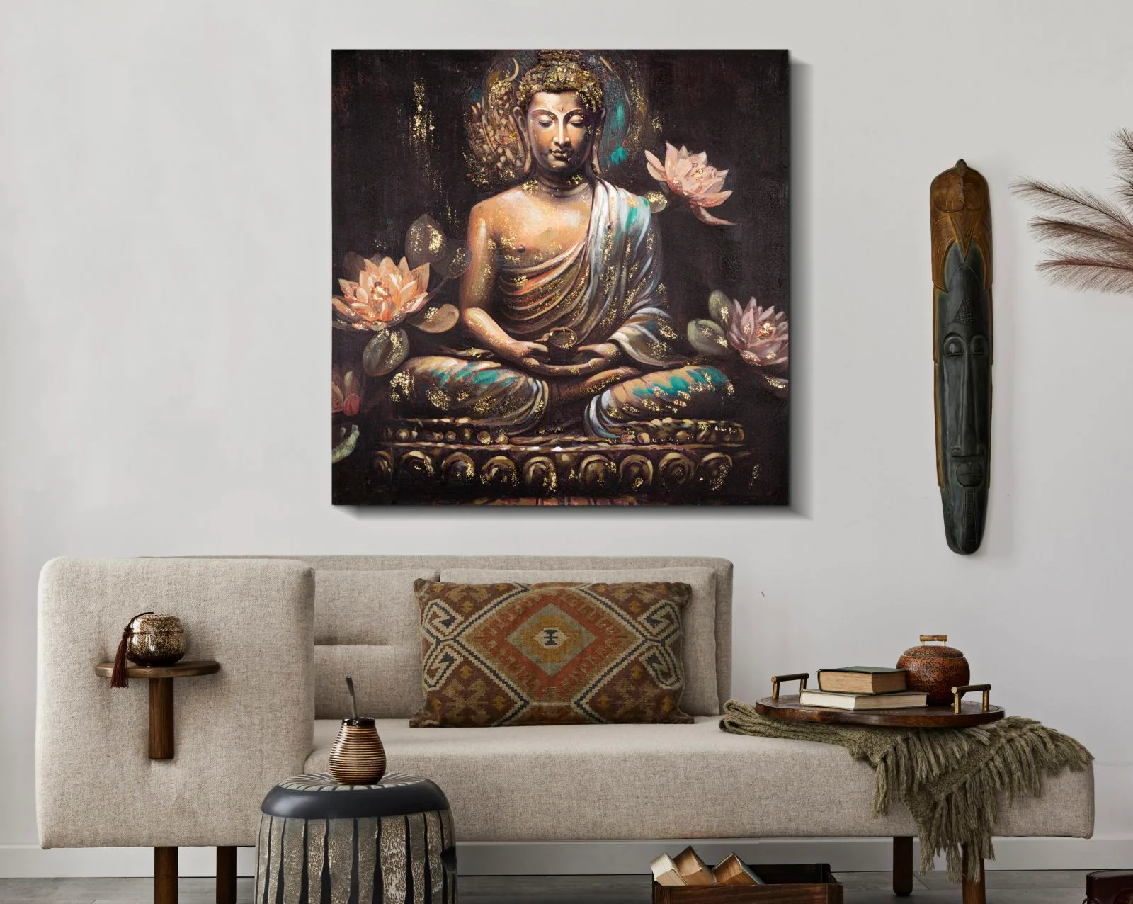 Quadro su Tela con Buddha in Meditazione - cm 100x3x100 - Image 5