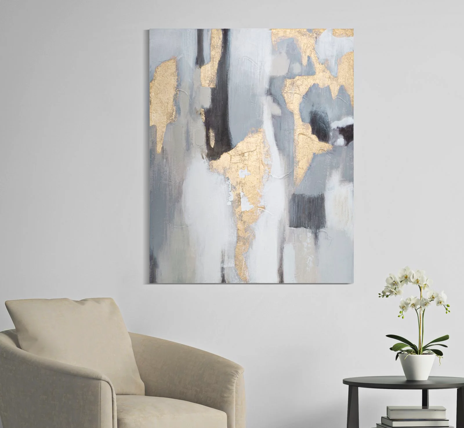 Dipinto astratto su tela grigio/oro 80x2,8x100 cm - Image 5