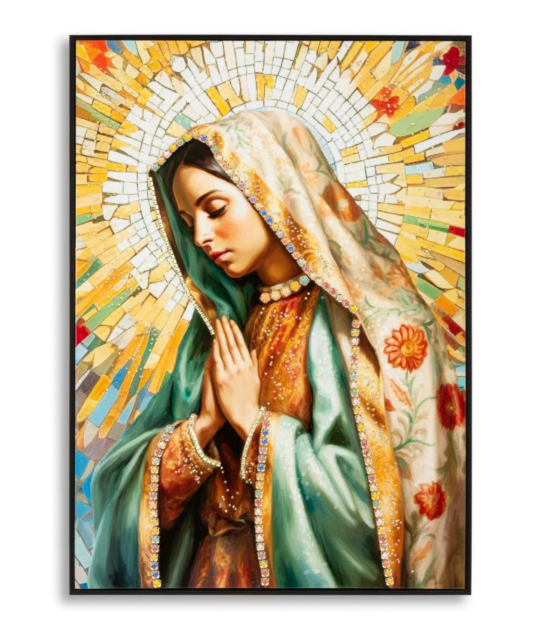Dipinto Su Tela Laccato Madonna -A- Con Cornice 72X102