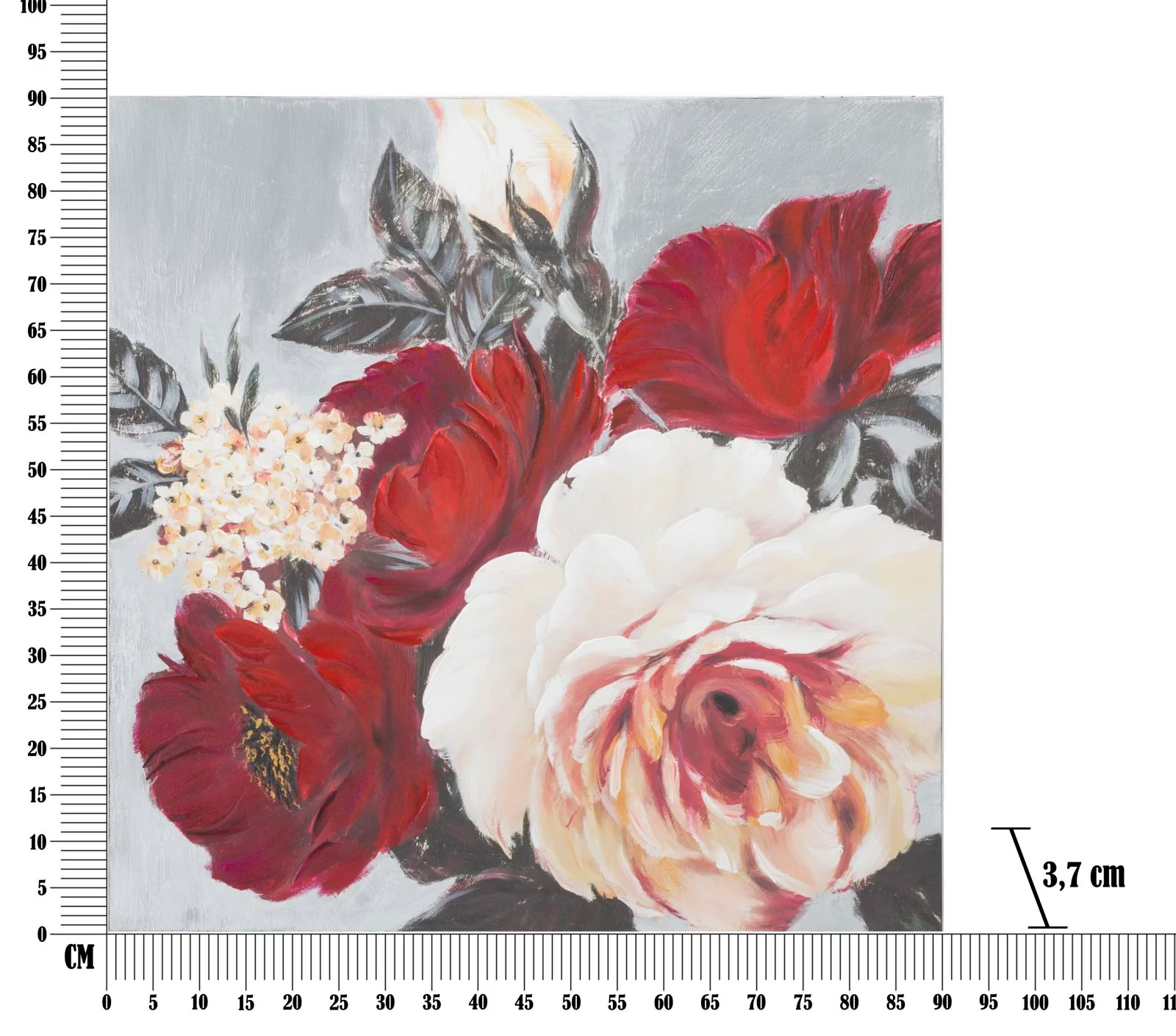Dipinto su Tela con Fiori Rossi - Design Floreale Quadrato 90x3,7 cm - Image 6