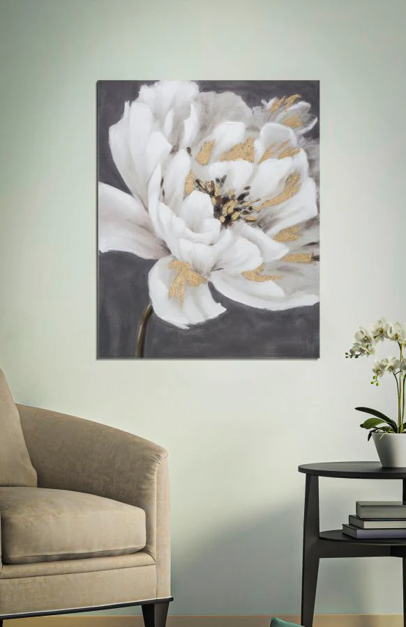 Dipinto Floreale Elegante su Tela Bianco/Oro cm 80x3,7x100 - Image 5
