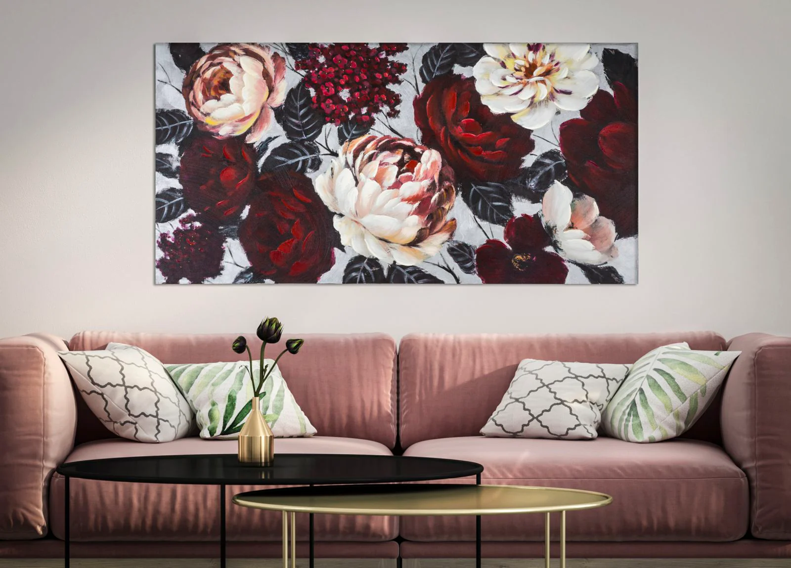 Dipinto su Tela Fiori Bianchi e Rossi con Sfondo Chiaro 150x3,8x76 - Image 5