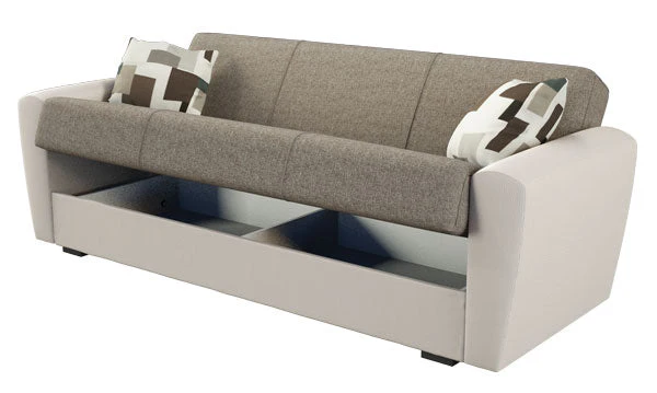 Divano Letto Miami 3 Posti in Tessuto/Ecopelle- Beige e Grigio