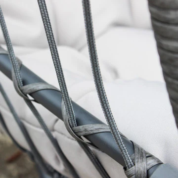 Dondolo pieghevole con struttura in metallo grigio e seduta in alluminio corde Ø6,5 mm, cuscino in poliestere abbinato. Struttura Ø 95 x 196h, seduta 73 x 64 x 108. - Image 4