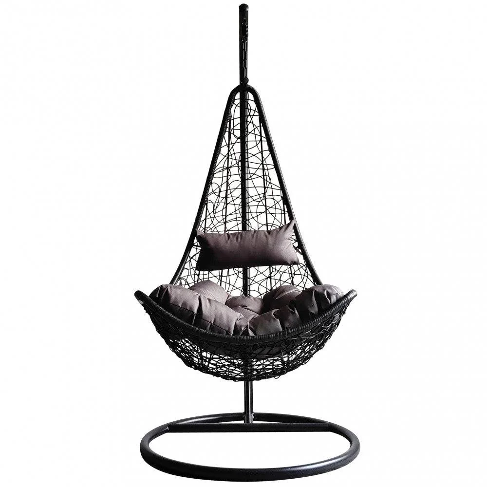 Dondolo Ponza - Struttura Metallo Tortora, Seduta Wicker Nero