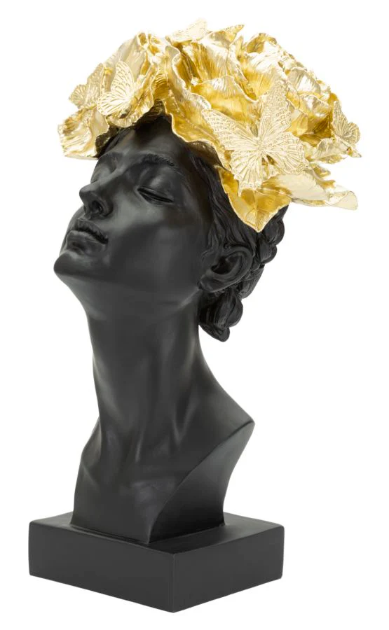 Statua Elegante Donna con Copricapo Decorato in Foglie e Farfalle 21x20x36,5 cm - Image 3