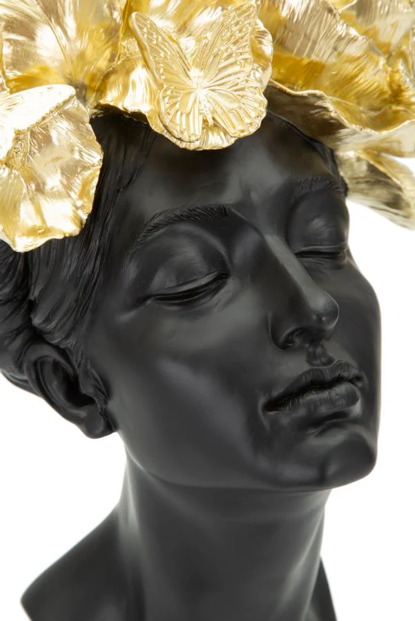 Statua Elegante Donna con Copricapo Decorato in Foglie e Farfalle 21x20x36,5 cm - Image 4
