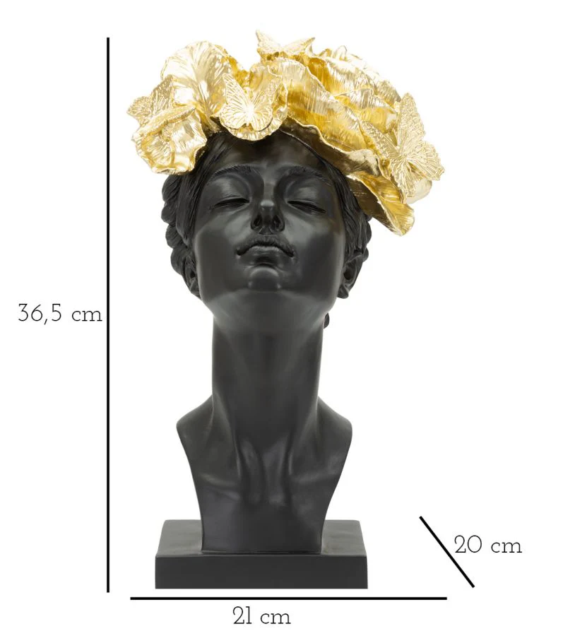 Statua Elegante Donna con Copricapo Decorato in Foglie e Farfalle 21x20x36,5 cm - Image 8