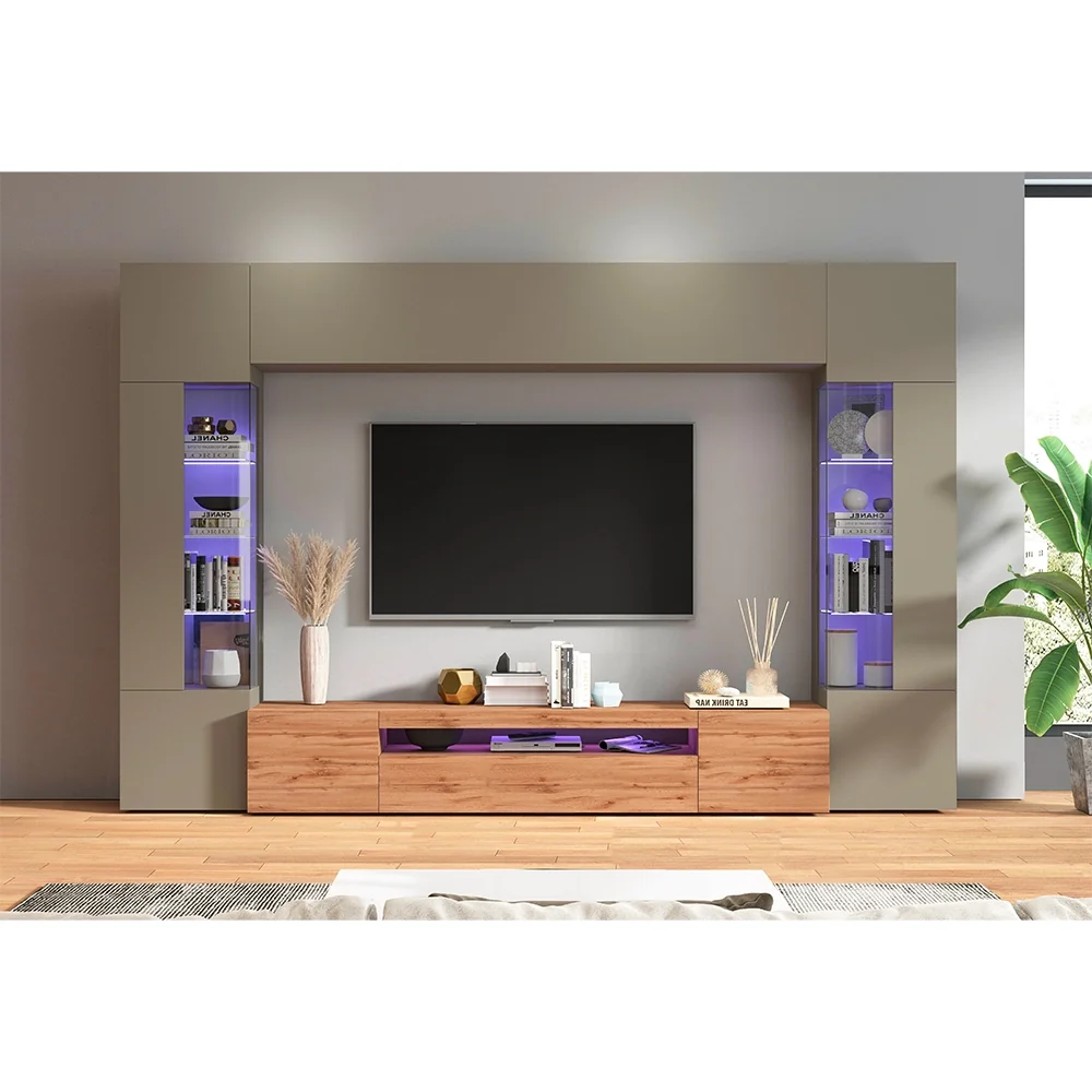 Parete Attrezzata Moderna Egypt - Tortora/Rovere Wotan, Made in Italy - Image 2