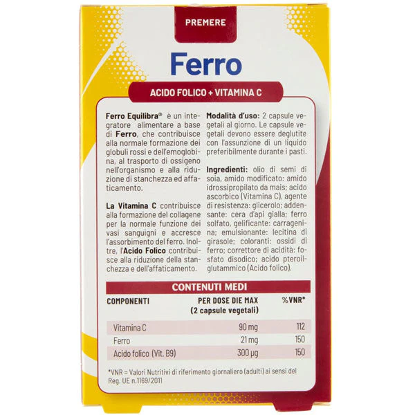 EQUILIBRA INTEGRATORE FERRO ACIDO FOLICO + VITAMINA C 60 CAPSULE - Image 3