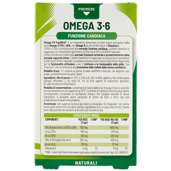 EQUILIBRA INTEGRATORE OMEGA 3-6 FUNZIONE CARDIACA 32 CAPSULE - Image 2