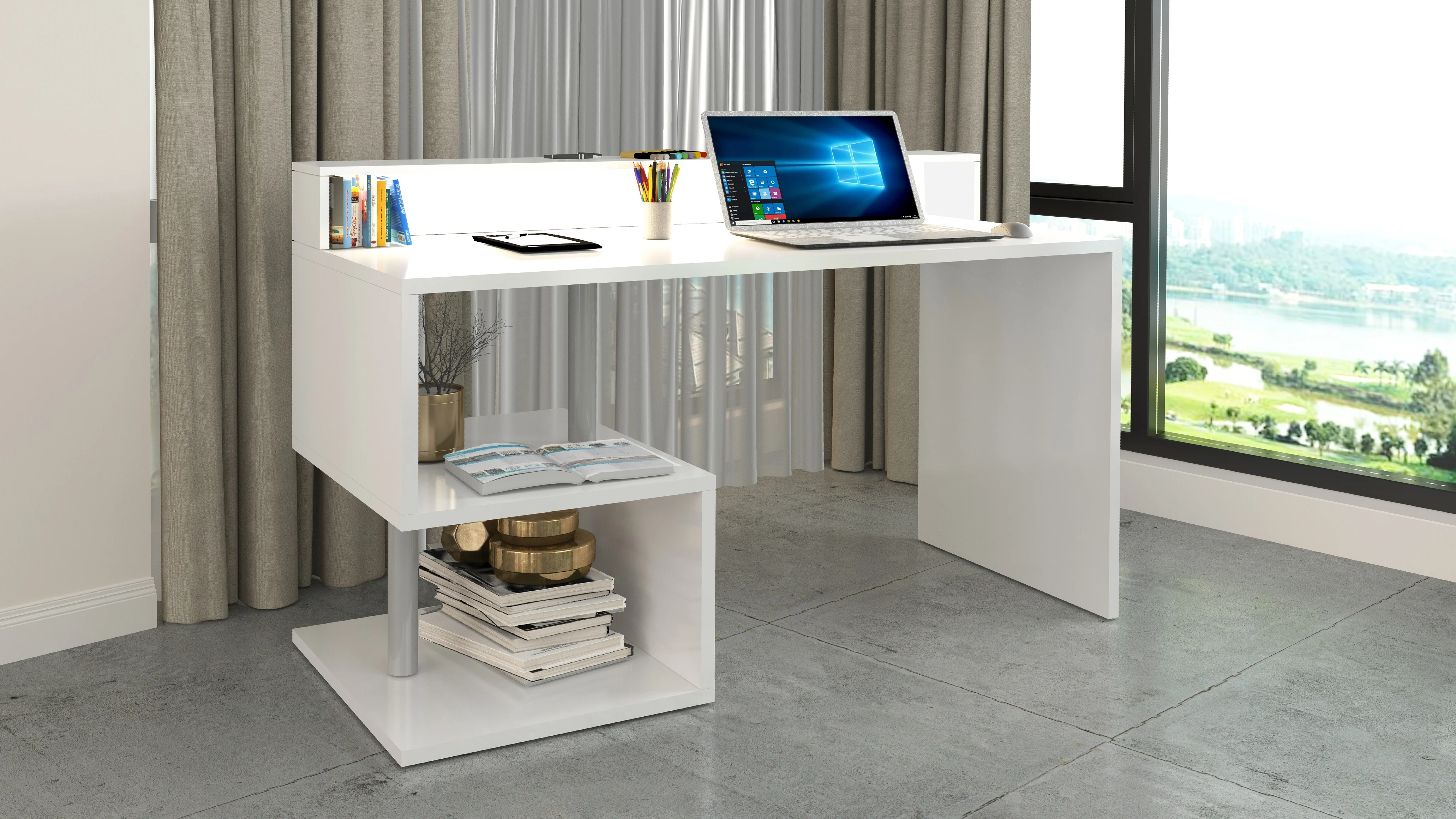 Scrivania ESSE 140 con design a ''S'' e sopralzo - Image 5