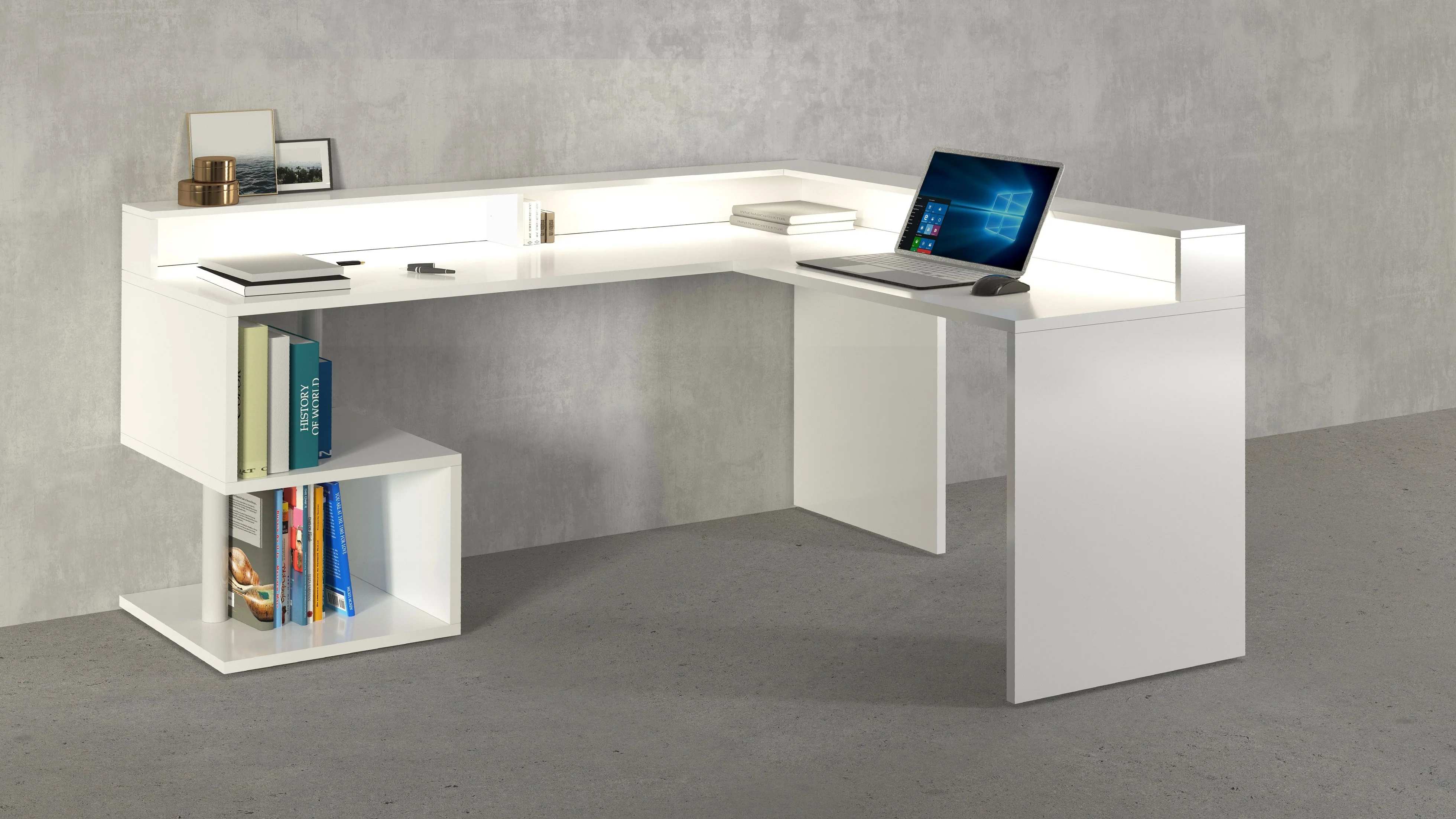 Scrivania a "S" angolare con piano rialzato Dimensioni: 160/180X60X92,5