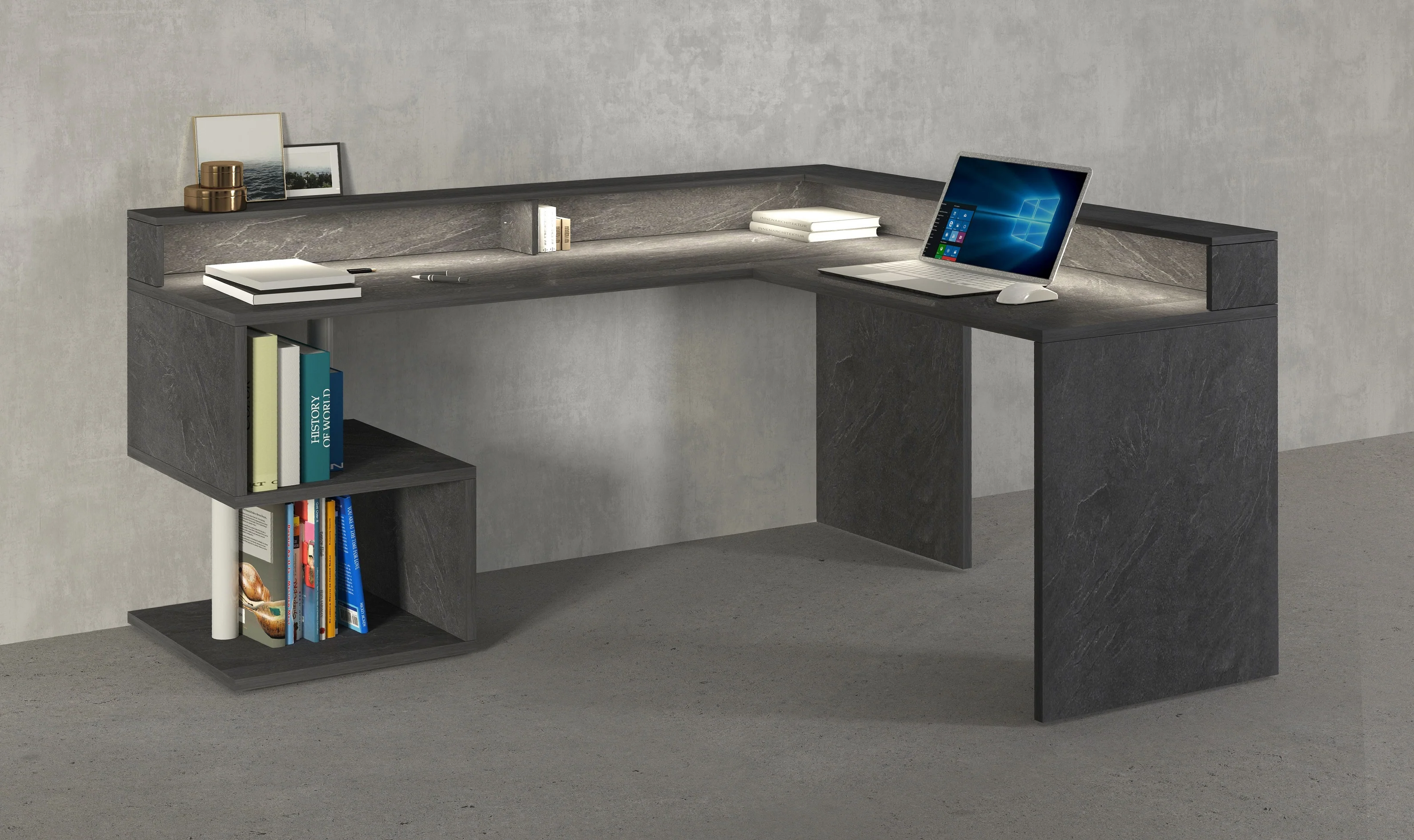 Scrivania a "S" angolare con piano rialzato Dimensioni: 160/180X60X92,5 - Image 11