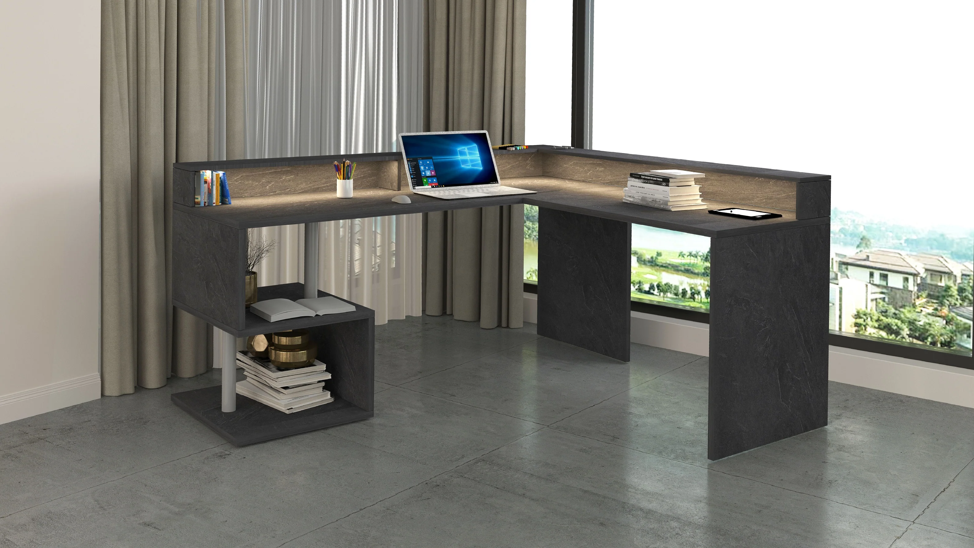 Scrivania a "S" angolare con piano rialzato Dimensioni: 160/180X60X92,5 - Image 12