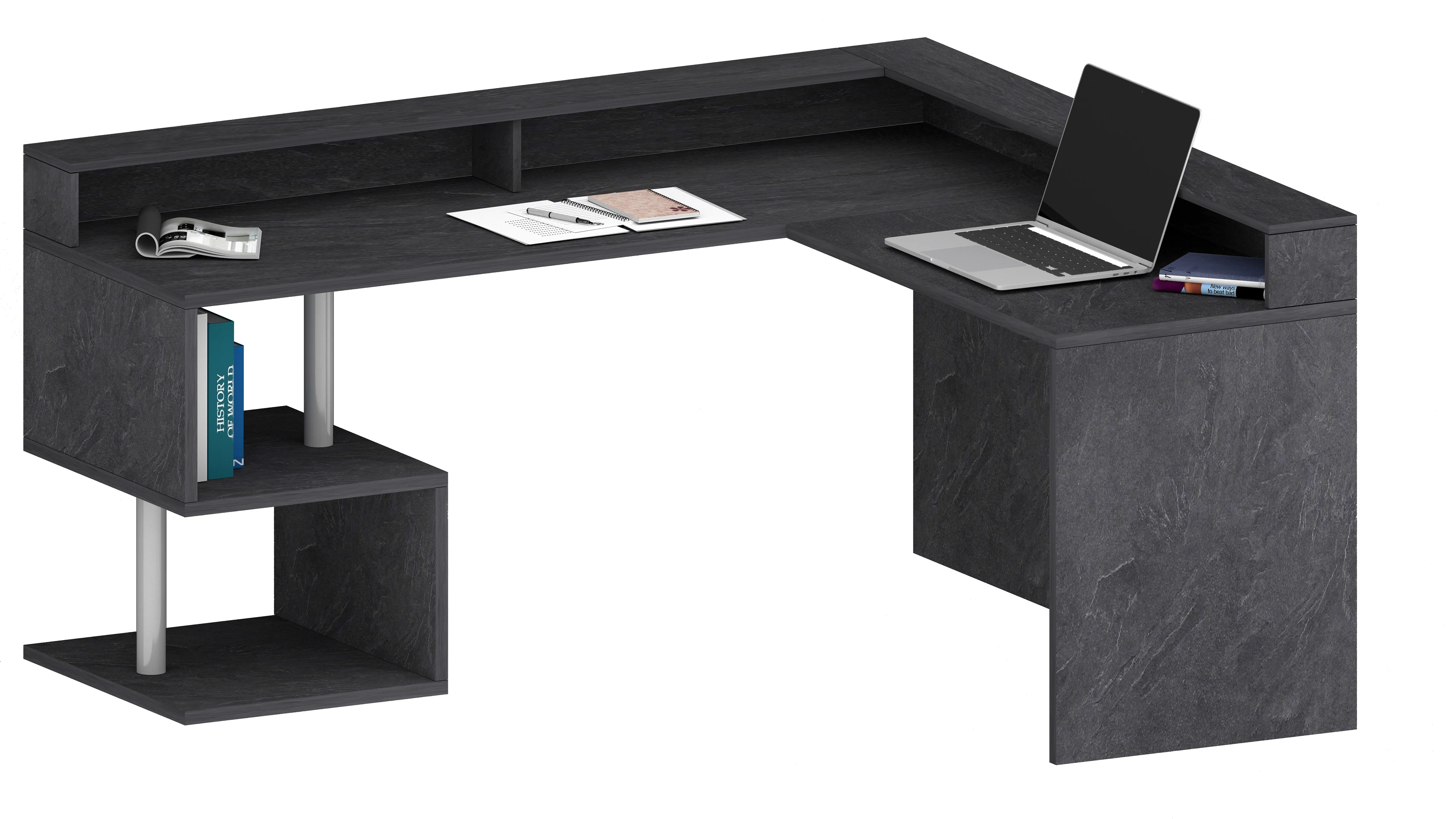 Scrivania a "S" angolare con piano rialzato Dimensioni: 160/180X60X92,5 - Image 15