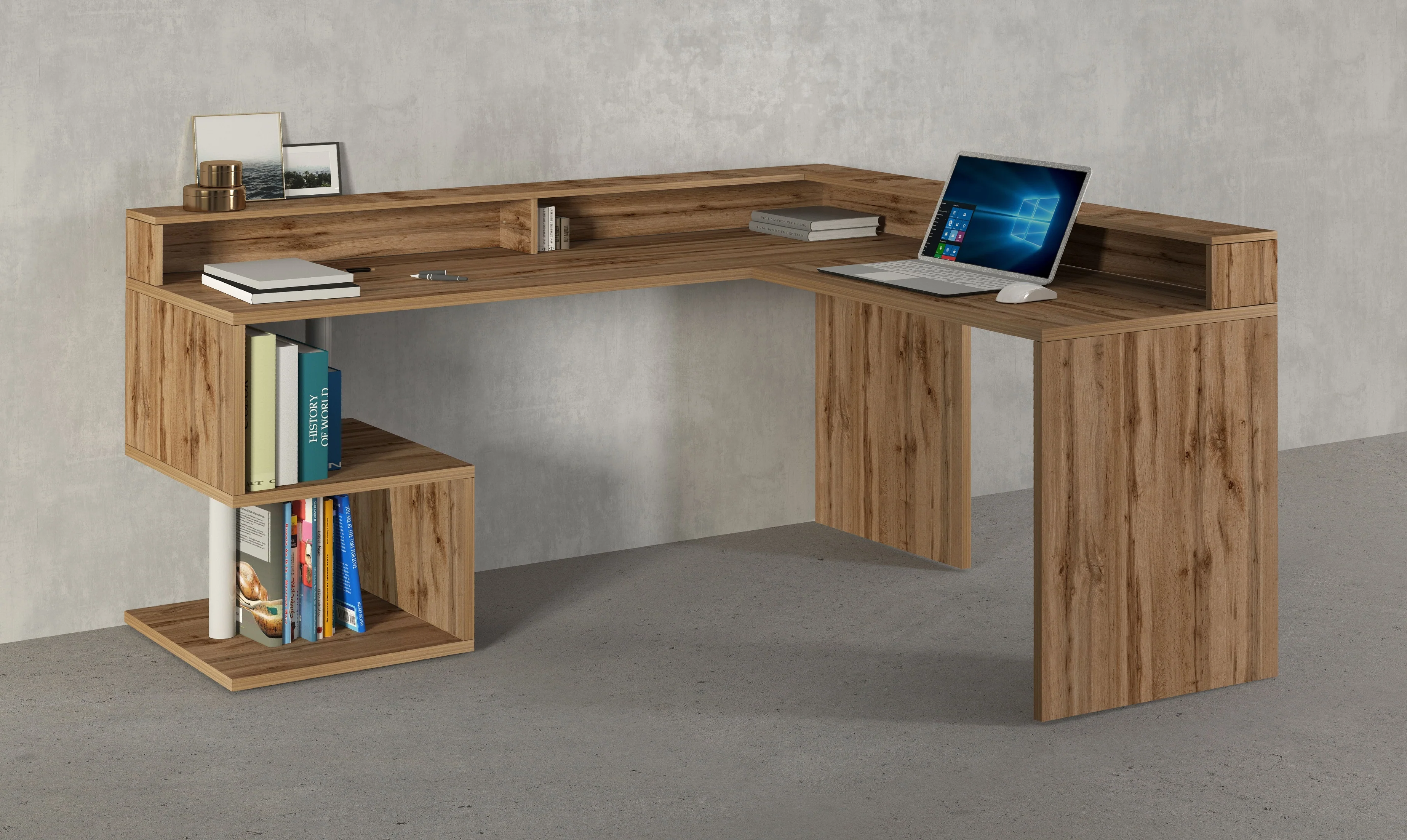 Scrivania a "S" angolare con piano rialzato Dimensioni: 160/180X60X92,5 - Image 17