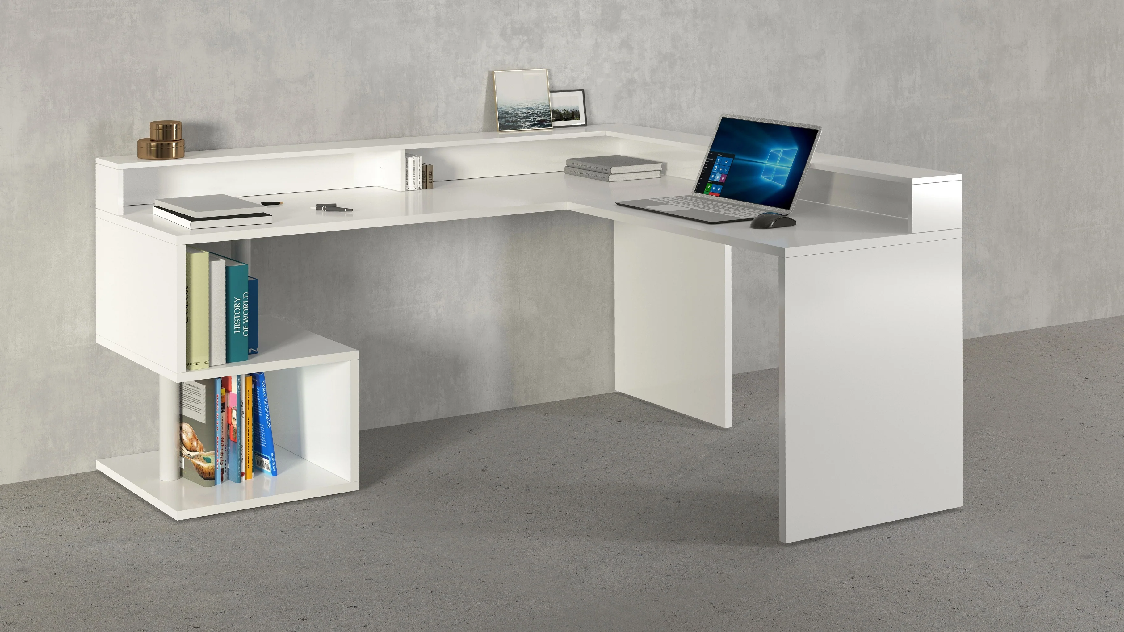 Scrivania a "S" angolare con piano rialzato Dimensioni: 160/180X60X92,5 - Image 2