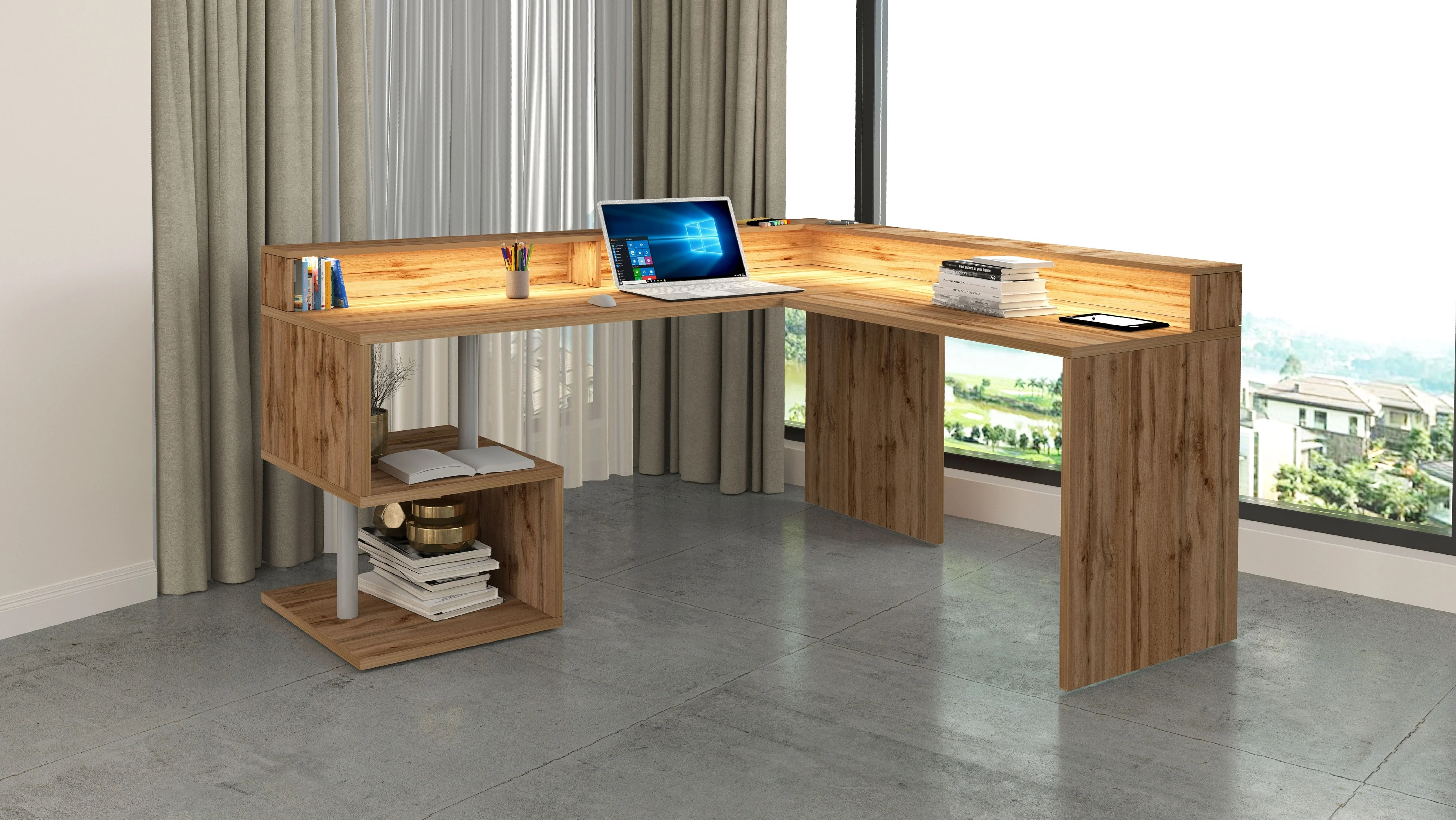Scrivania a "S" angolare con piano rialzato Dimensioni: 160/180X60X92,5 - Image 20