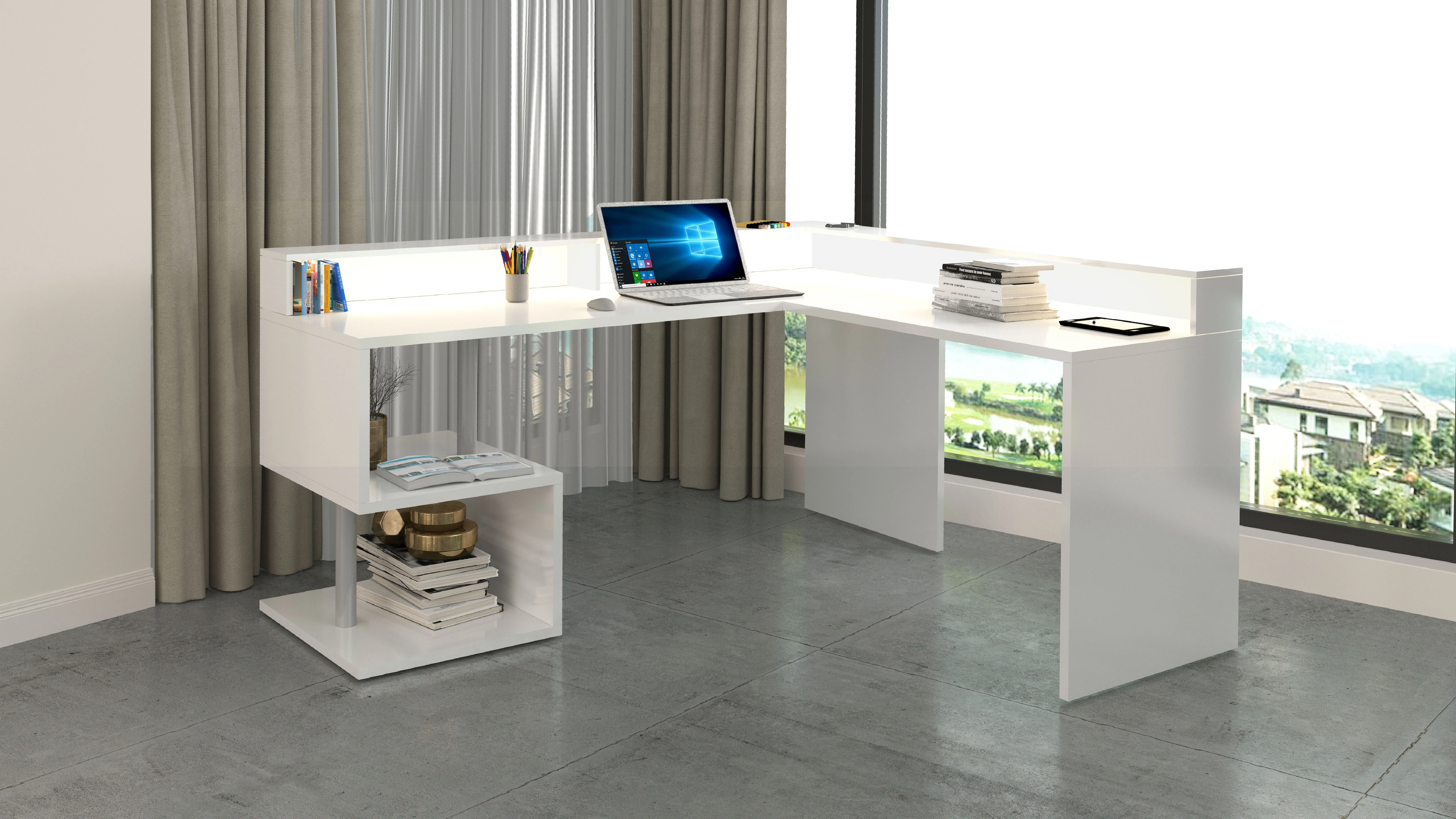 Scrivania a "S" angolare con piano rialzato Dimensioni: 160/180X60X92,5 - Image 3