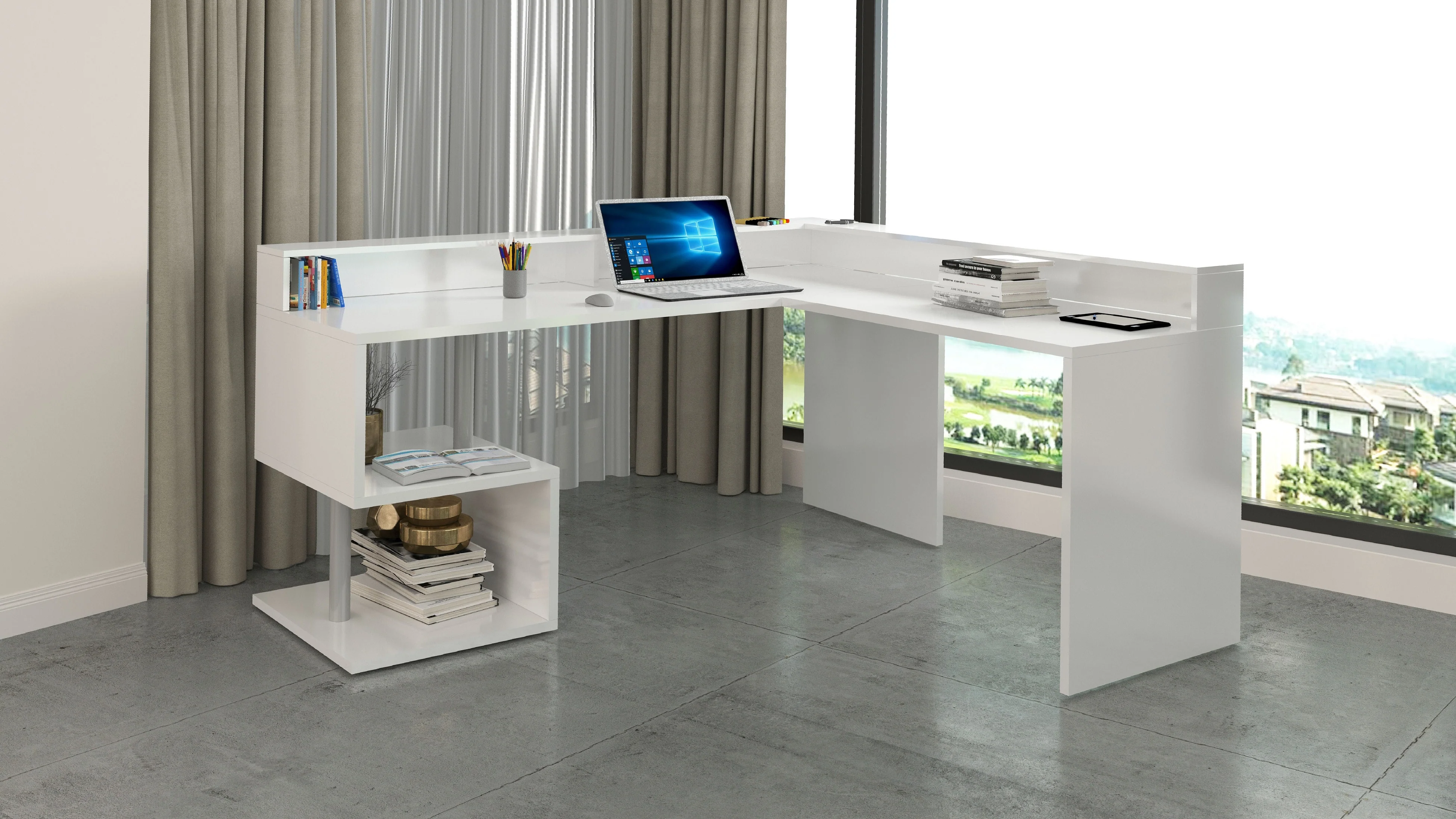 Scrivania a "S" angolare con piano rialzato Dimensioni: 160/180X60X92,5 - Image 4
