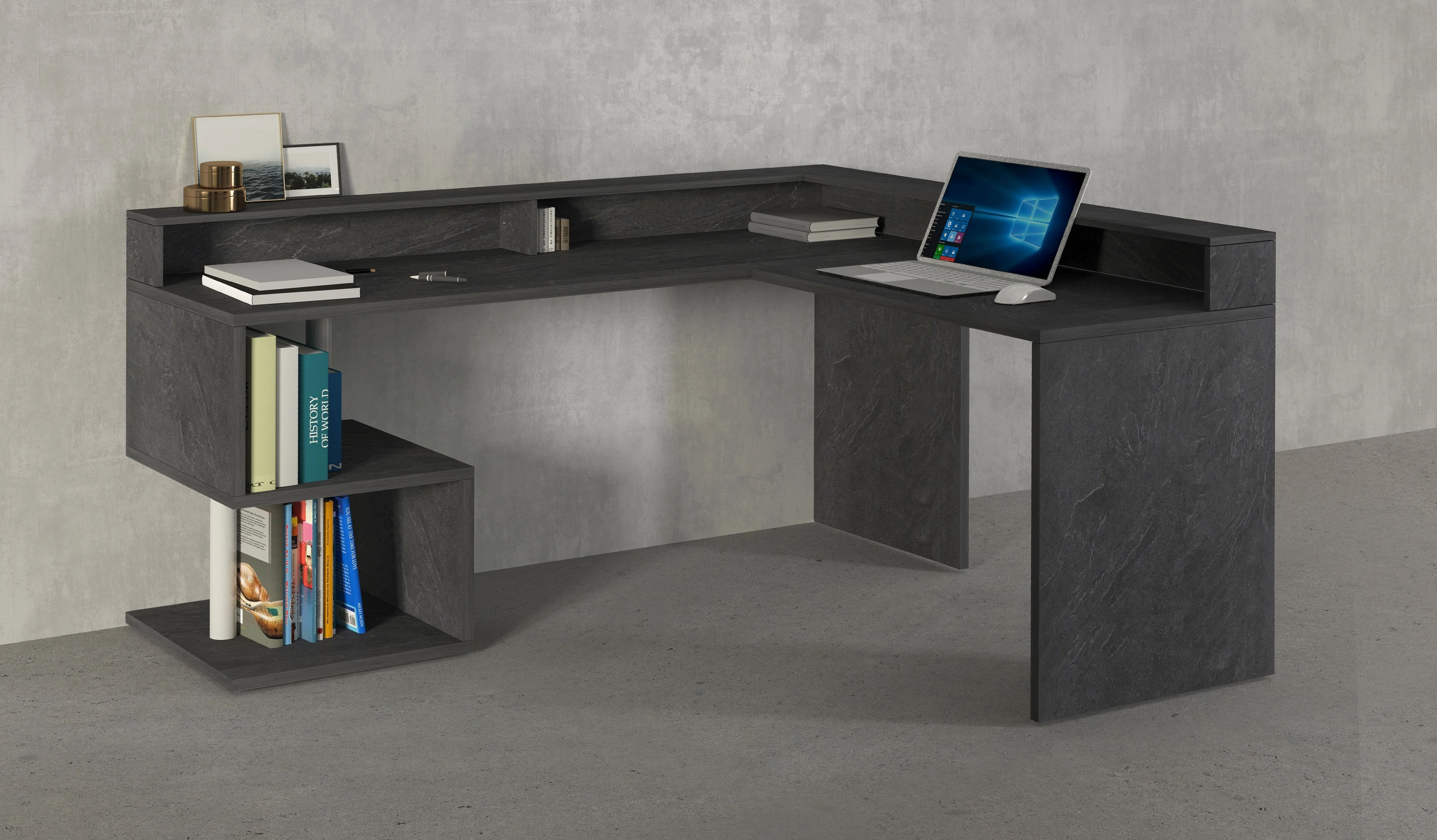 Scrivania a "S" angolare con piano rialzato Dimensioni: 160/180X60X92,5 - Image 9