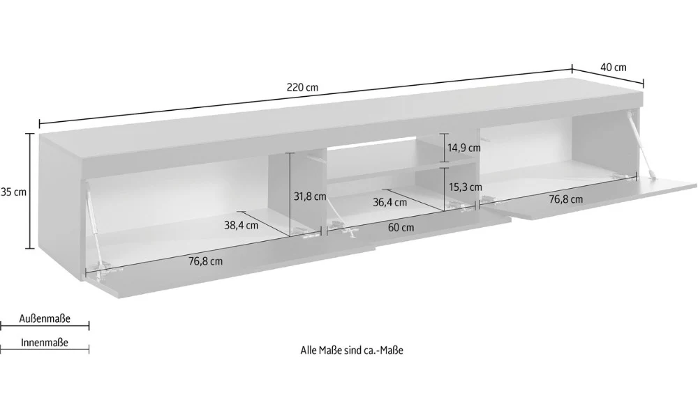Porta TV ESSENTIAL 220 cm, Antracite Opaco, 2 Ante Battenti e 1 Ribalta - Image 3