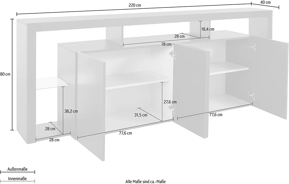 Credenza ESSENTIAL 4 Ante 220 cm - Mobile Moderno con Ripiani in Vetro e Spazi Capienti - Image 5