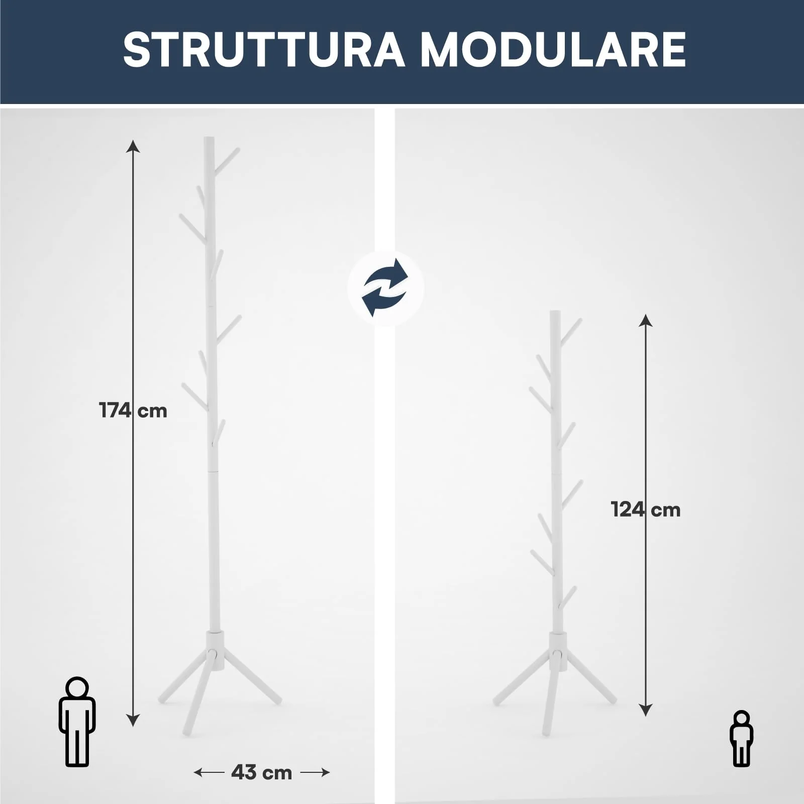 Appendiabiti in legno naturale, 8 ganci, modulare, 174 cm - Image 12