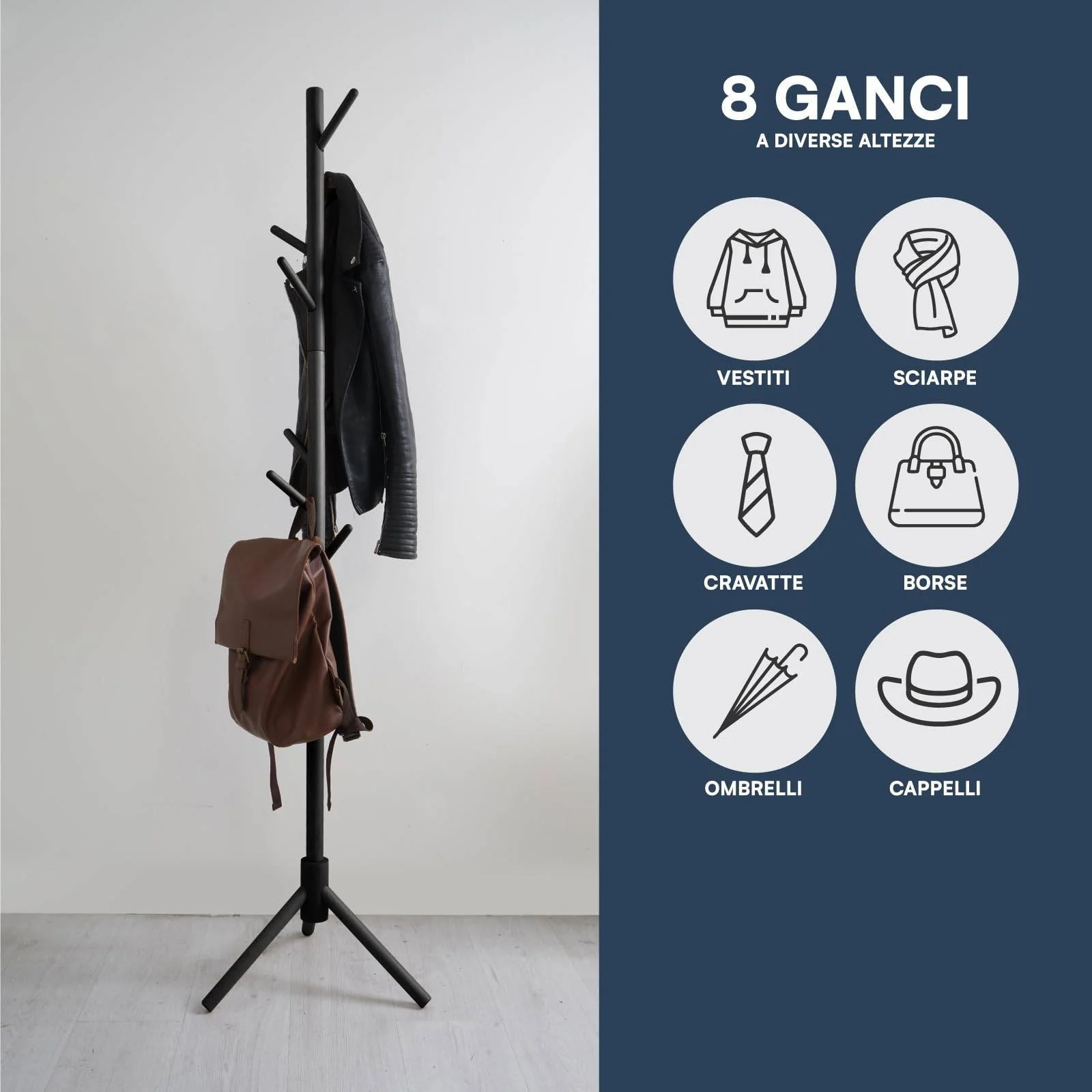 Appendiabiti in legno naturale, 8 ganci, modulare, 174 cm - Image 17