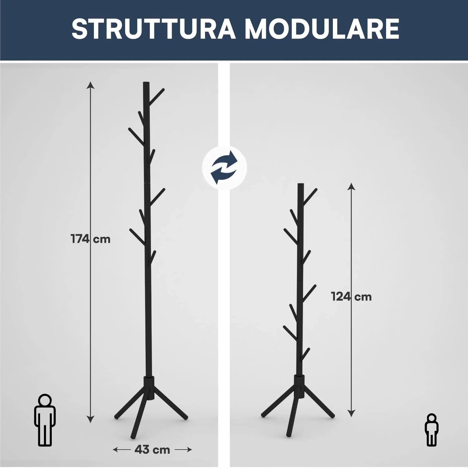 Appendiabiti in legno naturale, 8 ganci, modulare, 174 cm - Image 18