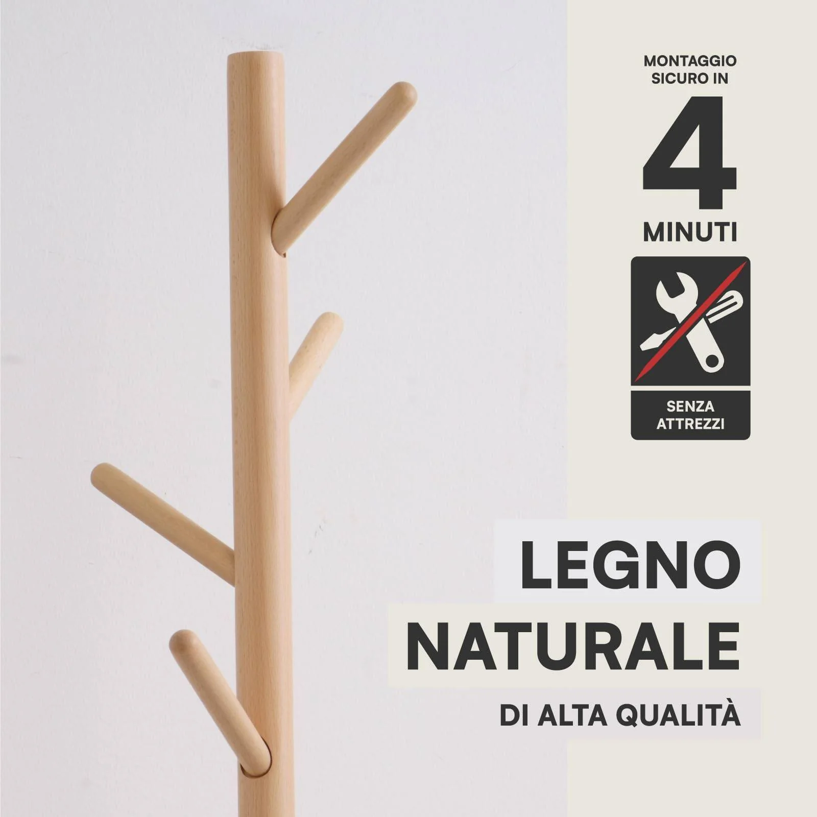 Appendiabiti in legno naturale, 8 ganci, modulare, 174 cm - Image 4