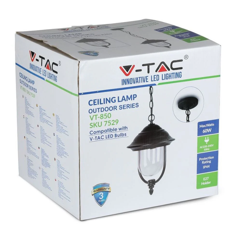 V-TAC Lampada LED da Soffitto a Lanterna E27, L 890mm, Nero, IP44, Max 60W - Image 9